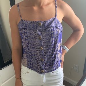 Blue Aztec Print Smocked tank top